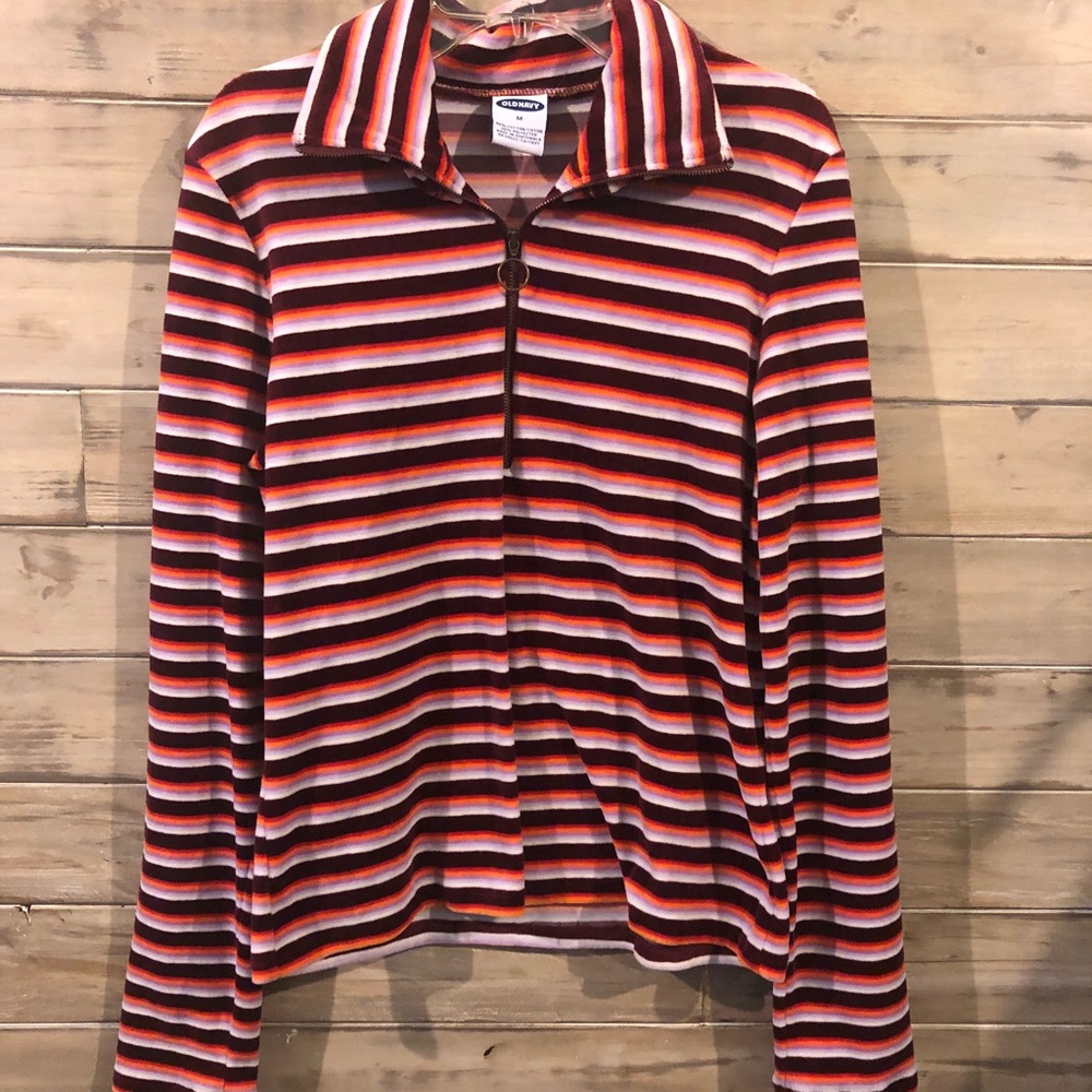 Vintage velvet stripe pull over with circle zipper